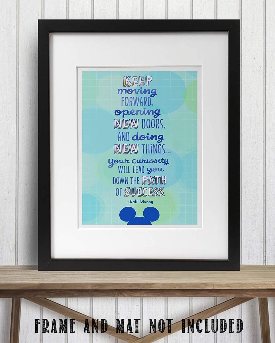 Walt Disney Quotes Wall Art- Keep Moving Forward To Success!, Modern Mickey Art Print, inspirational Wall Decor For Home Decor, Office & Classroom
