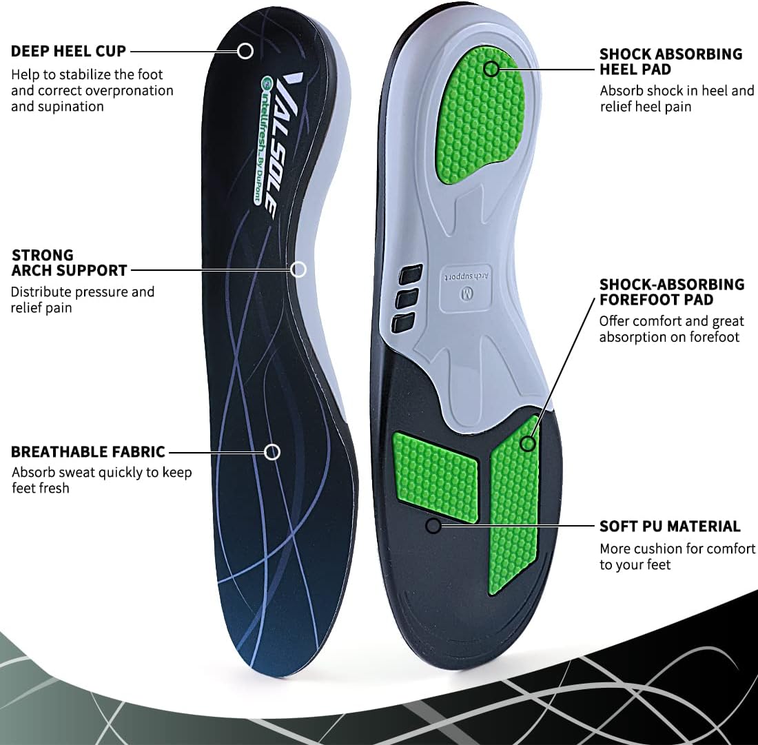 VALSOLE Plantillas ortopédicas para zapatos para fascitis plantar, plantillas atléticas para correr para mujeres y hombres, plantillas de gel