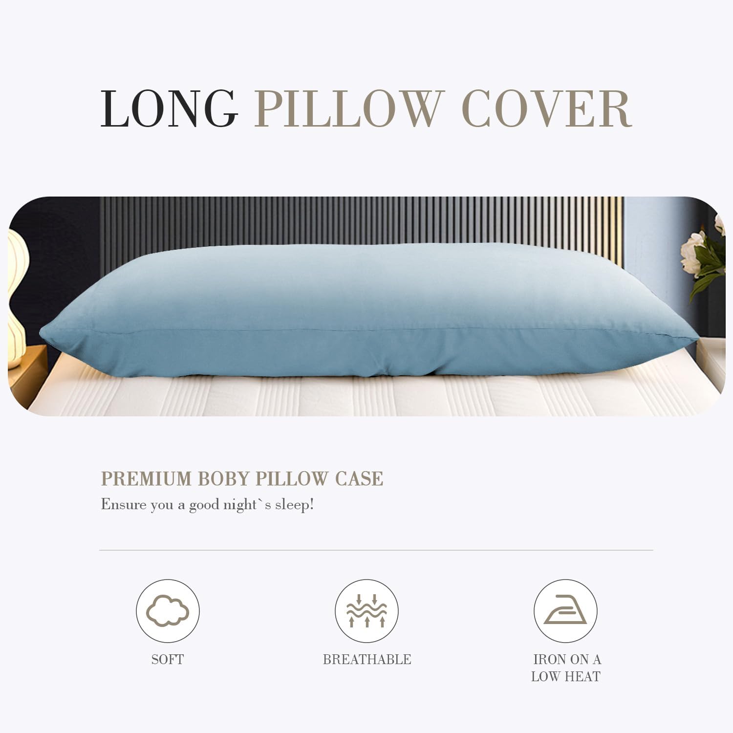 Fundas de almohada corporal azul claro 20×54
