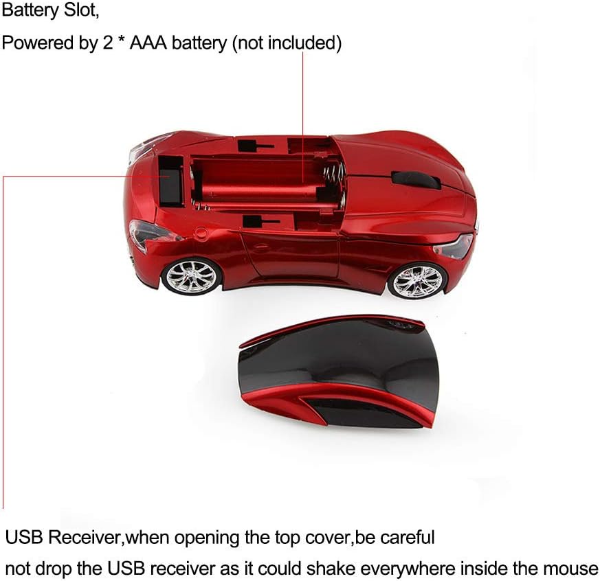 Ratón inalámbrico de coche deportivo de escritorio Ordenador portátil Ratón óptico Ratones AAA Batería Nano USB 2.4GHz Gaming Mouse (rojo)