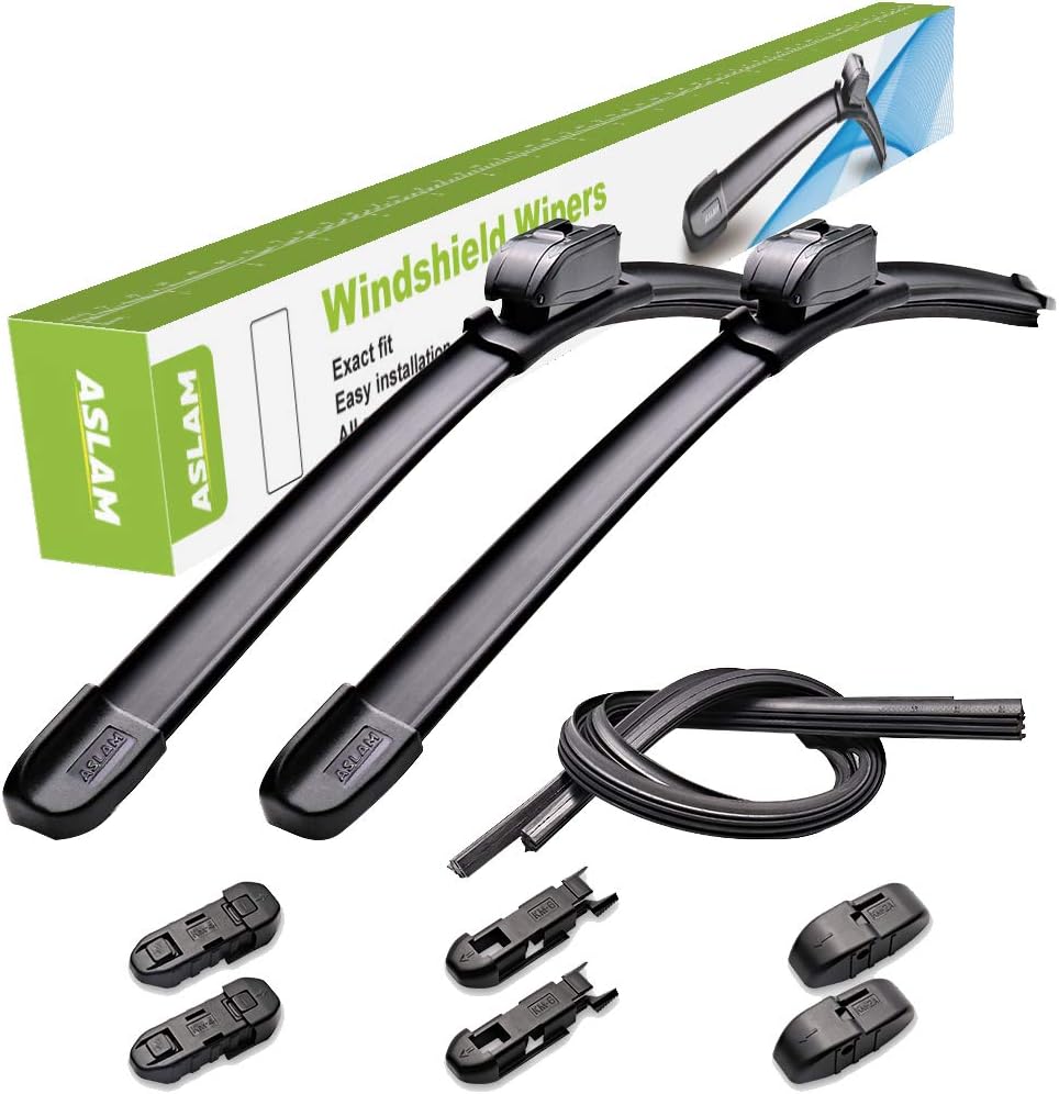 ASLAM Limpiaparabrisas para todas las estaciones Tipo M, adaptadores y repuestos multifuncionales reemplazables, doble vida útil (juego de 2)., Negro