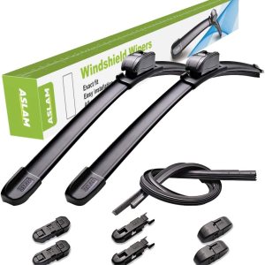 ASLAM Limpiaparabrisas para todas las estaciones Tipo M, adaptadores y repuestos multifuncionales reemplazables, doble vida útil (juego de 2)., Negro ASLAM Limpiaparabrisas para todas las estaciones Tipo M, adaptadores y repuestos multifuncionales reemplazables, doble vida útil (juego de 2)., Negro