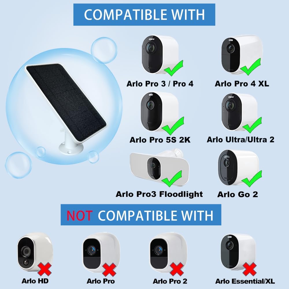 JJMASEE Cargador de panel solar para Arlo Pro 45S 2K, Ultra 2XL, Pro 34 XL, UltraGo de 2 a 13 pies resistente a la intemperie cable magnético y