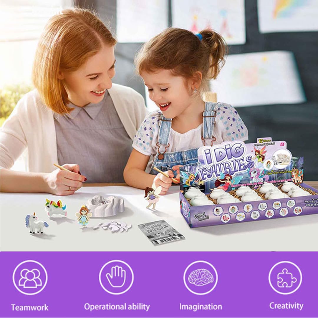 Paquete de 12 kits de excavación de hadas y unicornio para niños, aventura mágica encantada de excavación, recuerdos de fiesta ideales, juguetes
