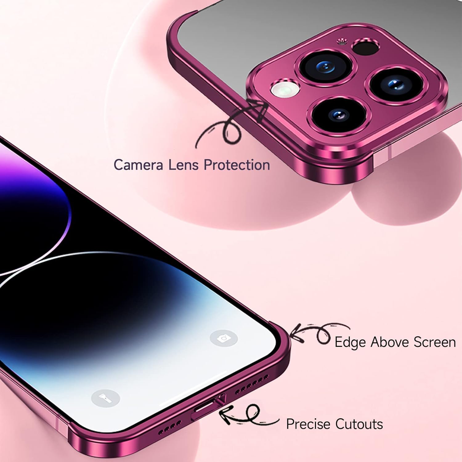 Losin Funda compatible con iPhone 15 Pro Max con protector de lente de cámara, metal de aluminio, sin marco, diseño sin bordes, delgada y ligera, a