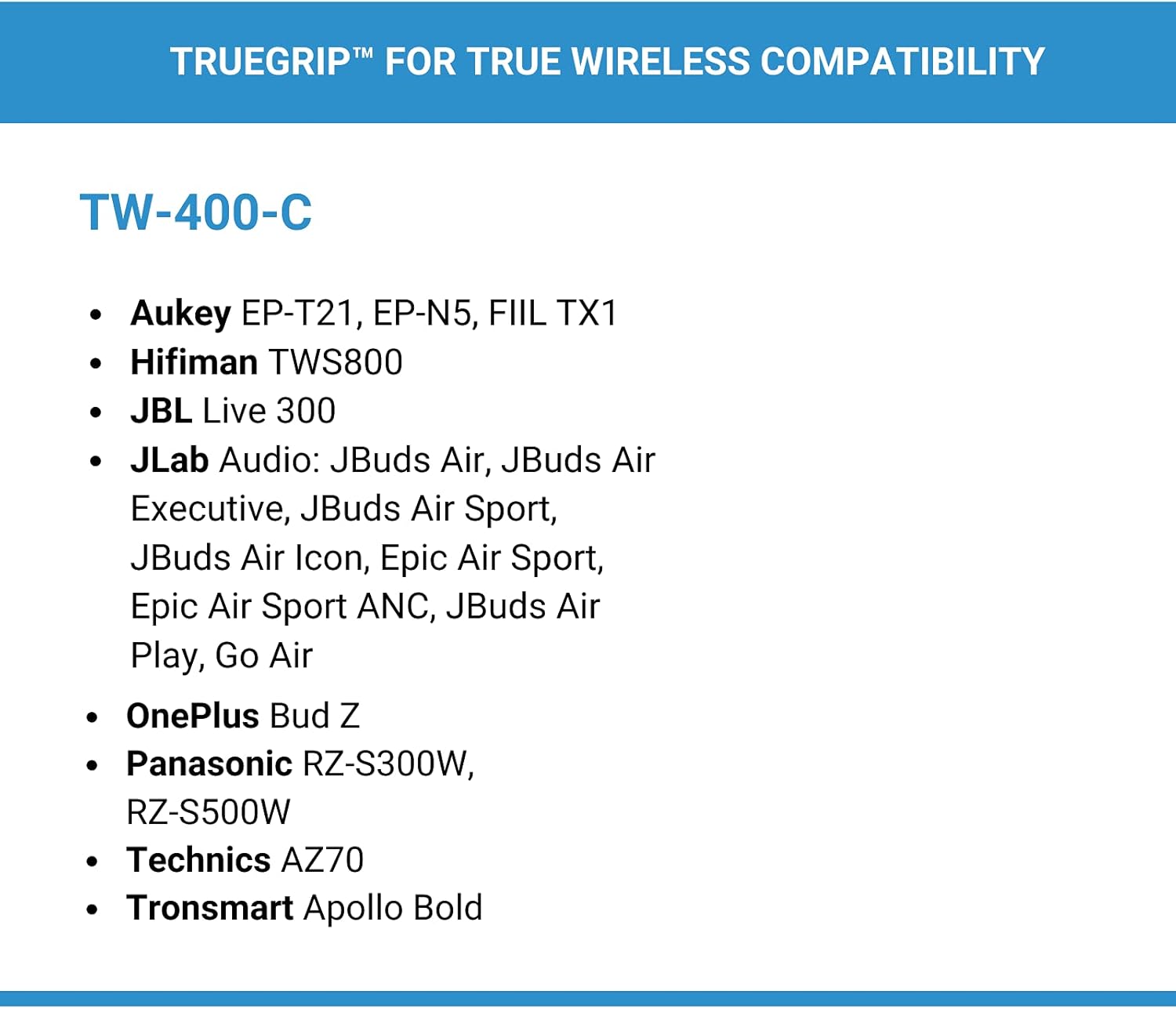 Comply TW-400-C TrueGrip Pro Earbud Tips para JLAB, Bowers & Wilkins PI7, PI5, Technics EAH-AZ70, Tune 125TWS, Sennheiser Momentum True Wireless 3 y