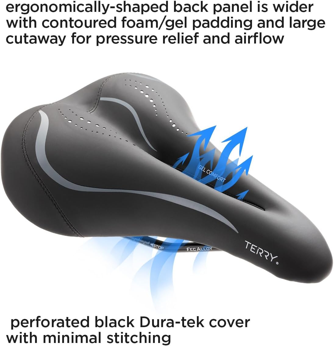 Terry Liberator X Gel Italia – Sillín de bicicleta para mujer, cómoda capa de gel fina debajo de la cubierta sintética Dura-Tek