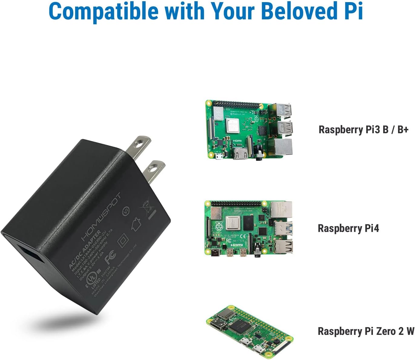 MakerSpot – Fuente de alimentación 5V3A con interruptor de 2.5 A, 2 A, 1.5 A, 1 A, adaptador de CA de carga rápida rápida con interruptor de