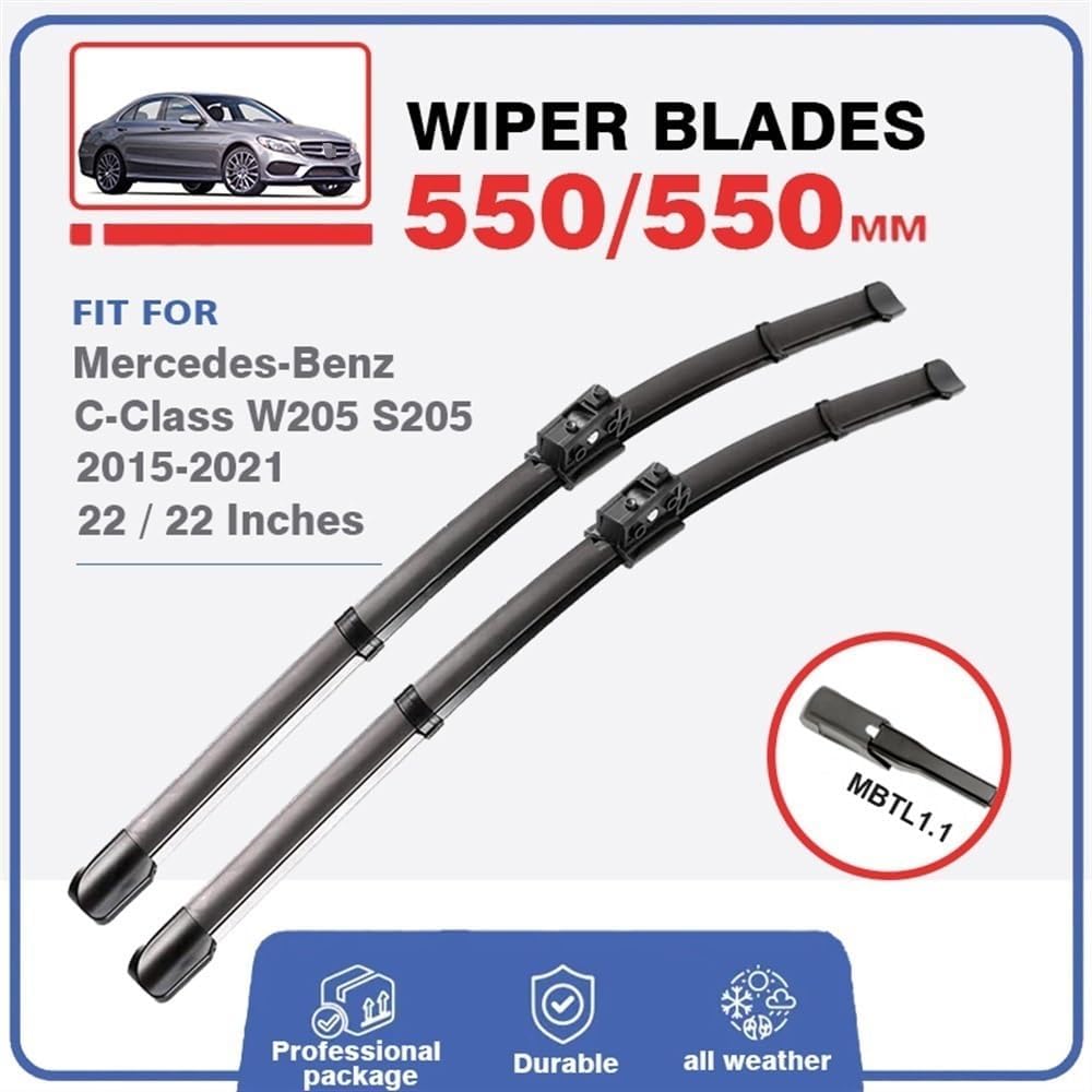 Escobillas de limpiaparabrisas compatibles con Mercedes Benz Clase C W205 S205 2015-2021, accesorios de automóvil, C-Klasse C180 C200 C220 C250 2x