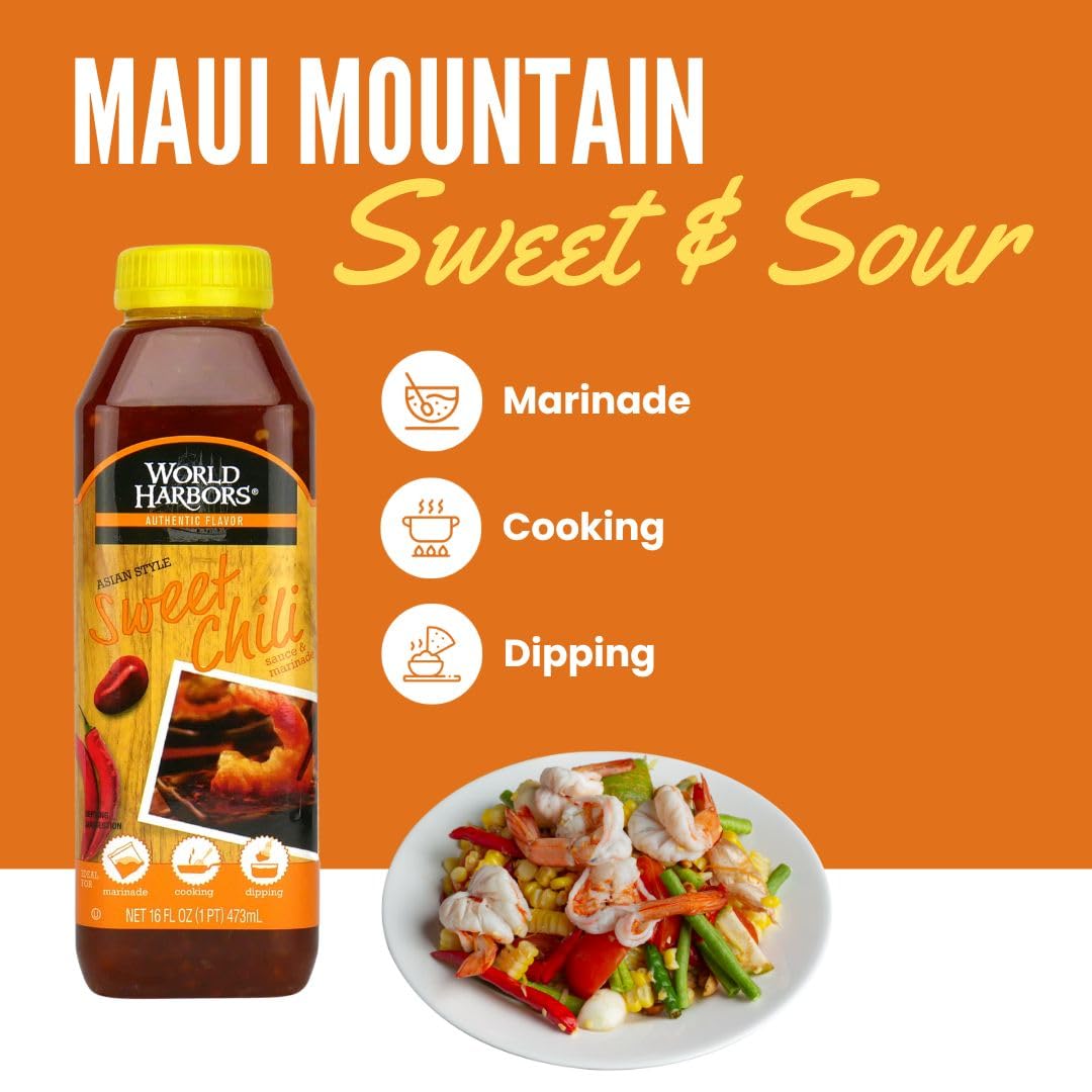 World Harbors Salsa de chile dulce y adobo – Salsa de chile dulce tailandés, ideal para alitas de pollo, mariscos, carnes a la parrilla, ensaladas,