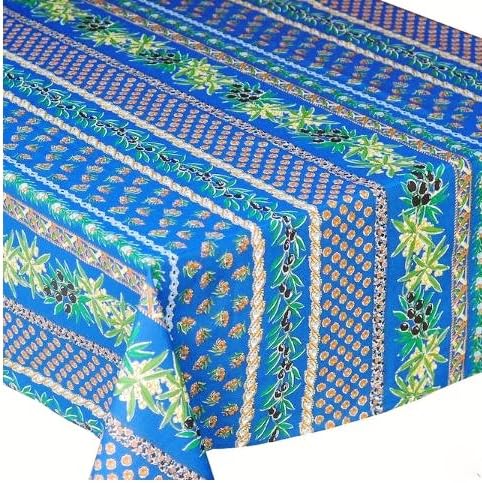 Le Cluny, Mantel de 100% algodón recubierto, color azul olivos y mimosas, 60 x 84 pulgadas