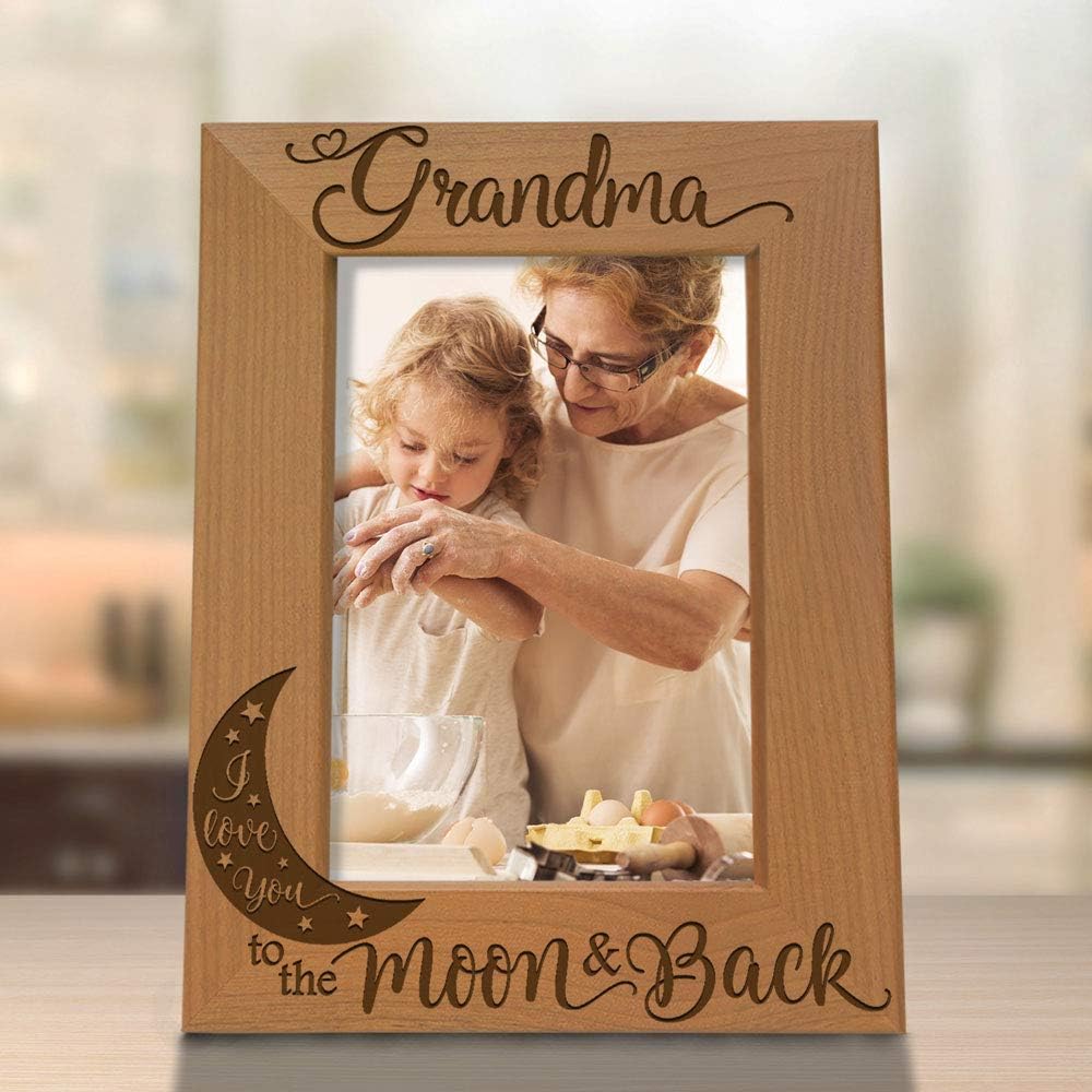 KATE POSH – Marco de fotos de madera natural grabado con texto en inglés “Grandma I Love You to the Moon and Back”, regalos para el Día de la Madre