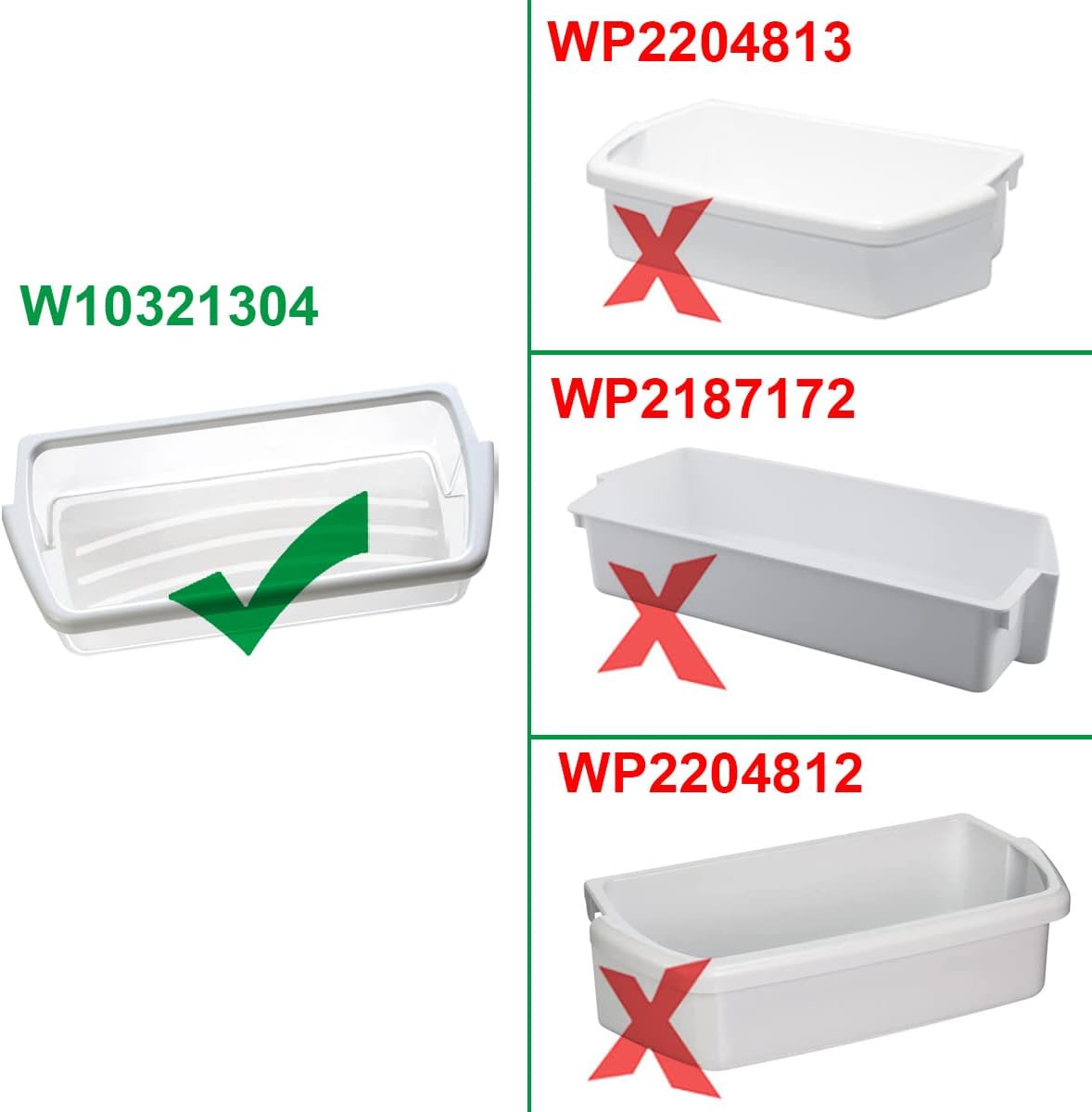 Paquete de 3 estantes de repuesto para puerta de refrigerador WPW10321304 compatible con Whirlpool WRS322FDAW04 WRS325FDAM02 WRS325FDAM01 Reemplazar