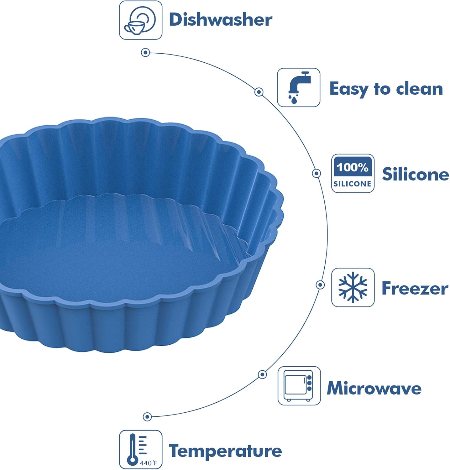 Webake Sartén de silicona para quiche, 8 sartenes acanaladas para tartas redondas de 5 pulgadas
