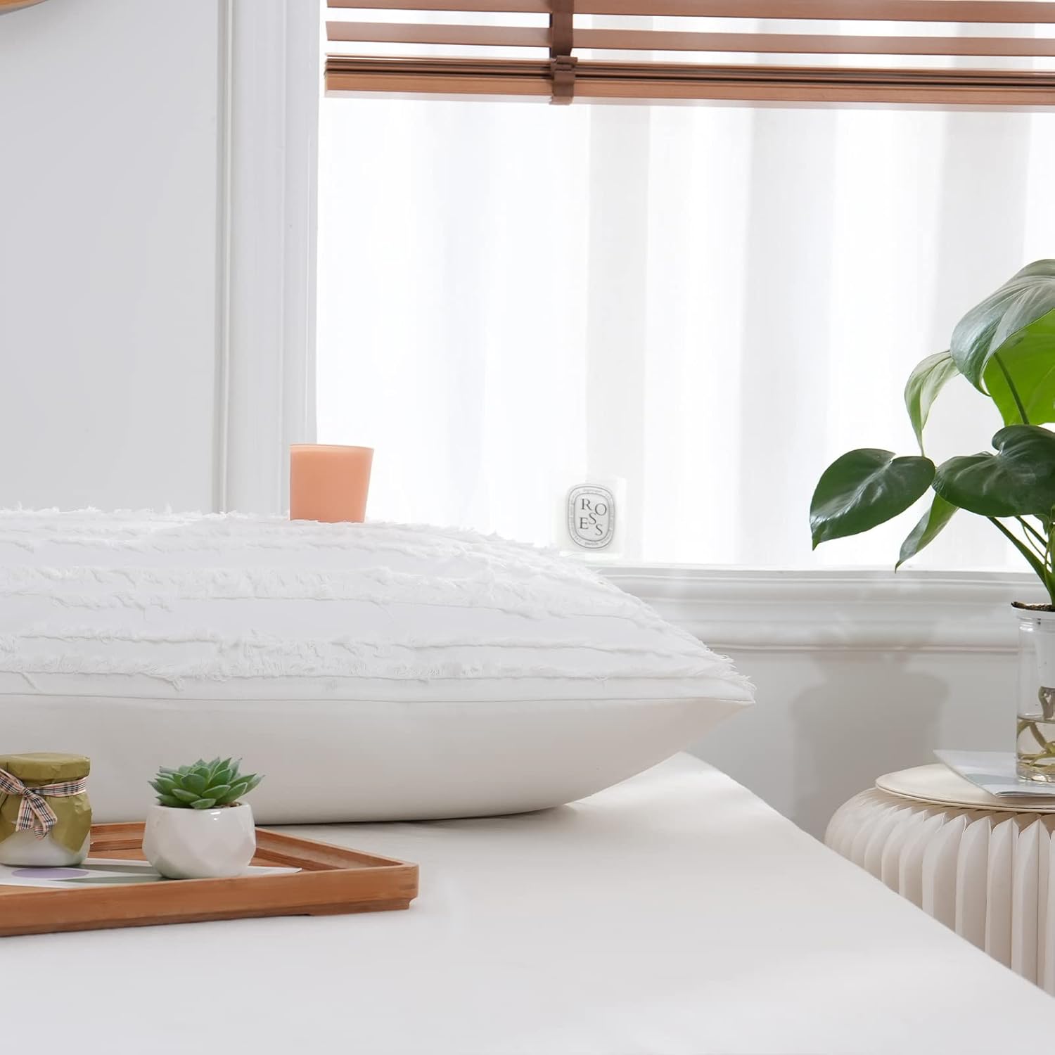 Herside Funda de almohada corporal, estilo bohemio, 100 % algodón, fundas de almohada blancas de 20 x 54 pulgadas, funda de almohada corporal de