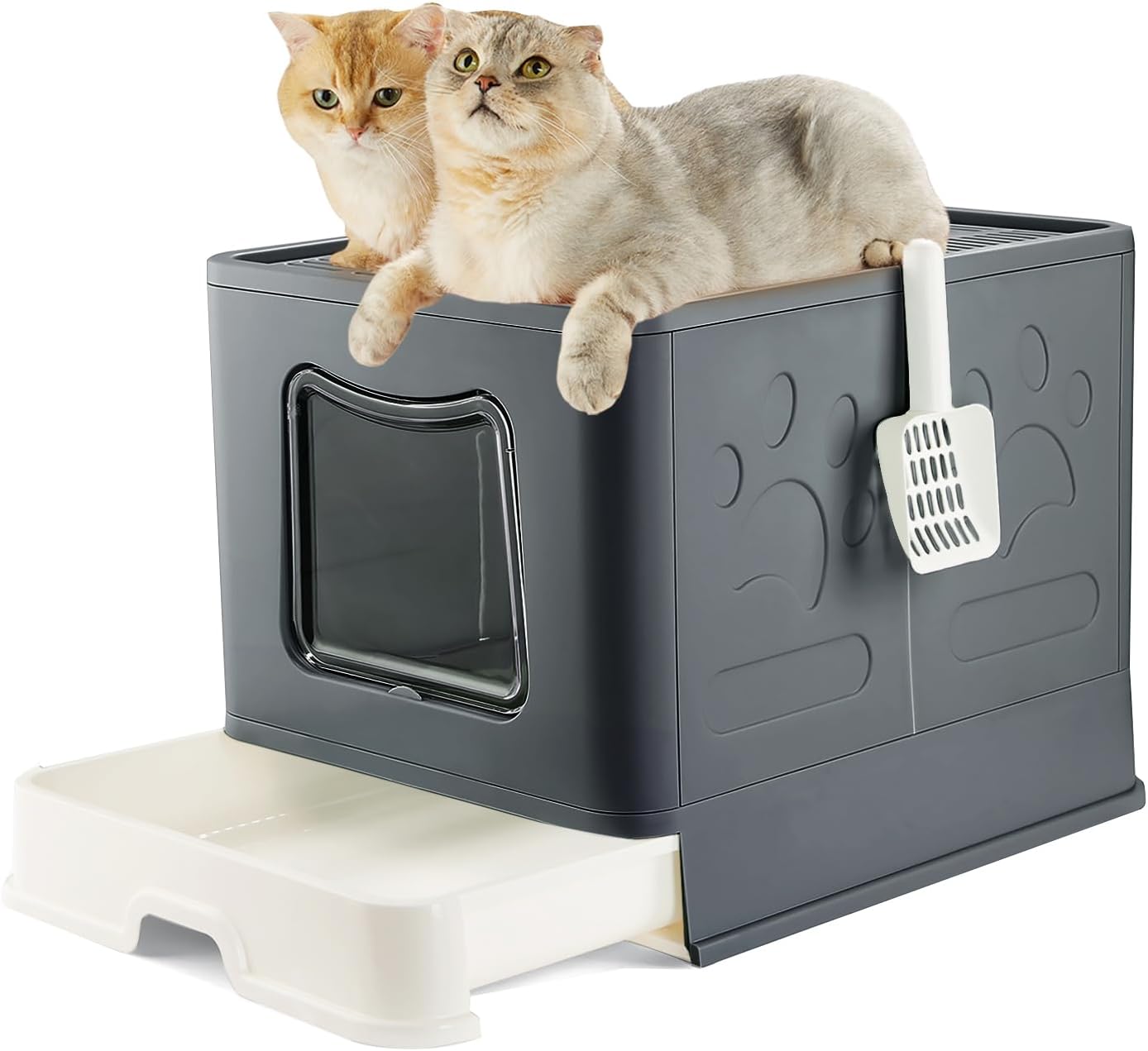 Caja de arena extra grande para gatos, caja de arena plegable cubierta para gatos grandes con tapa para gatos medianos y grandes, inodoro de pared