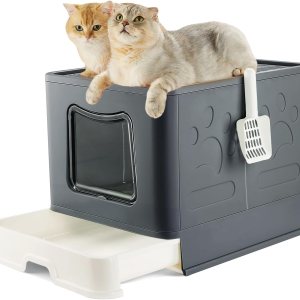 Caja de arena extra grande para gatos, caja de arena plegable cubierta para gatos grandes con tapa para gatos medianos y grandes, inodoro de pared Caja de arena extra grande para gatos, caja de arena plegable cubierta para gatos grandes con tapa para gatos medianos y grandes, inodoro de pared
