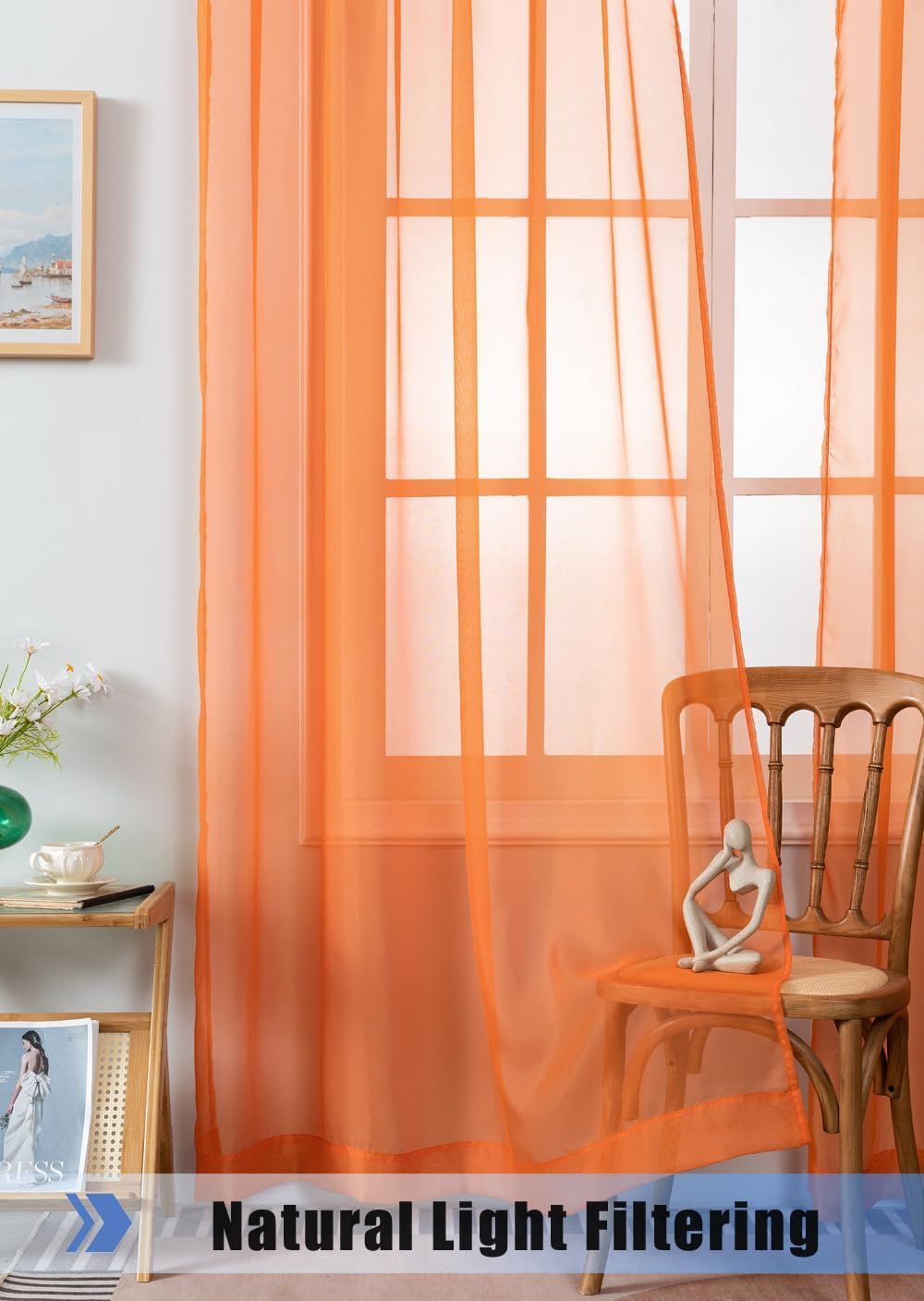 Elegantes paneles de cortina de gasa transparente con bolsillo para cortinero para dormitorio, sala de estar, comedor, patio, puerta corrediza de