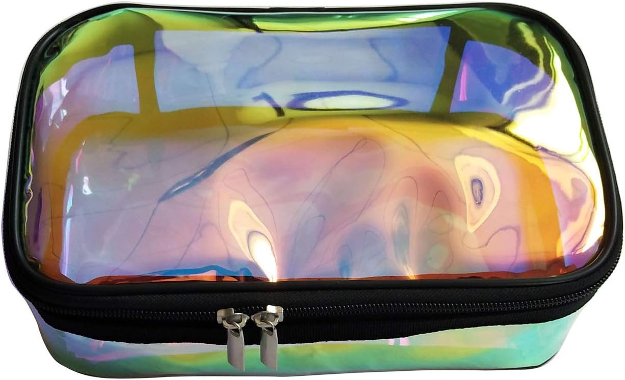 Jula Vance bolsa de cosméticos iridiscente bolsa de aseo de viaje bolsa de maquillaje holográfico kit de maquillaje de viaje organizador bolsa, Claro