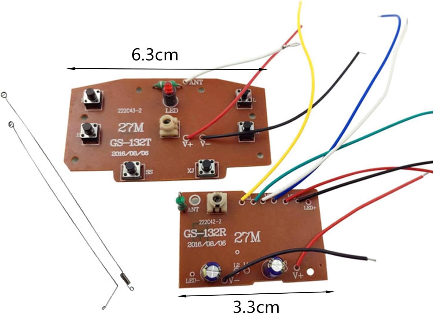 Yiju Juego de 2 módulos de placa receptora, circuito de 27 MHz, piezas de actualización de PCB, control remoto de 6 canales para vehículos de