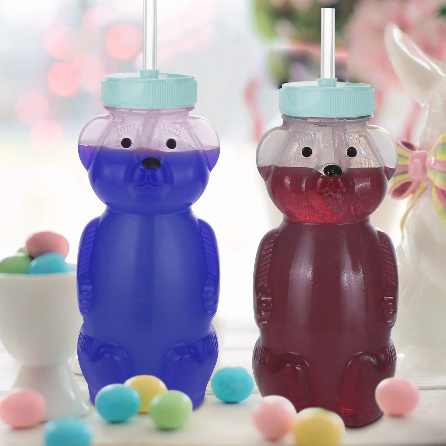 Honey Bear – Vasos con popote para bebés, paquete de 1 unidad, taza de oso de paja de 8 onzas con diseño de tapa de seguridad mejorado, popote para