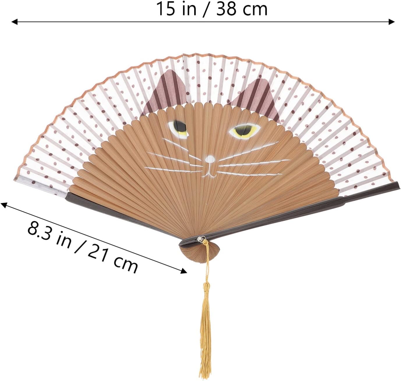 Beaupretty Ventilador plegable de mano, abanicos plegables de mano con borlas, abanicos de mano para mujeres, ventilador plegable de gato de dibujos