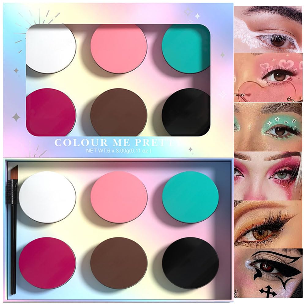 evpct Juego de 6 delineadores de ojos de gel blanco, rosa, cian, verde, rosa, rojo, marrón, negro, impermeable, a prueba de manchas, crema para