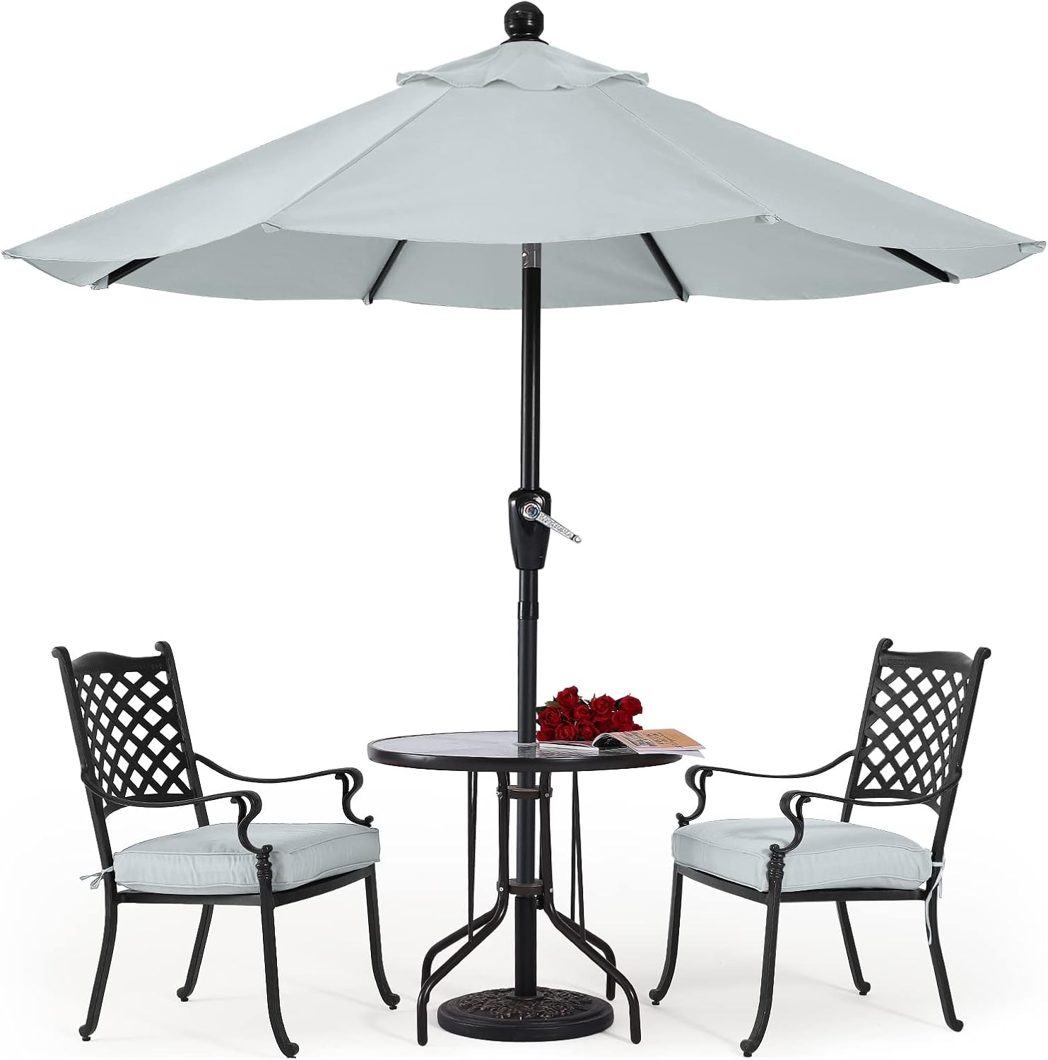 ABCCANOPY Sombrilla de patio de 11 pies  Sombrilla de mesa impermeable para exteriores con botón de inclinación y manivela, 8 varillas de protección