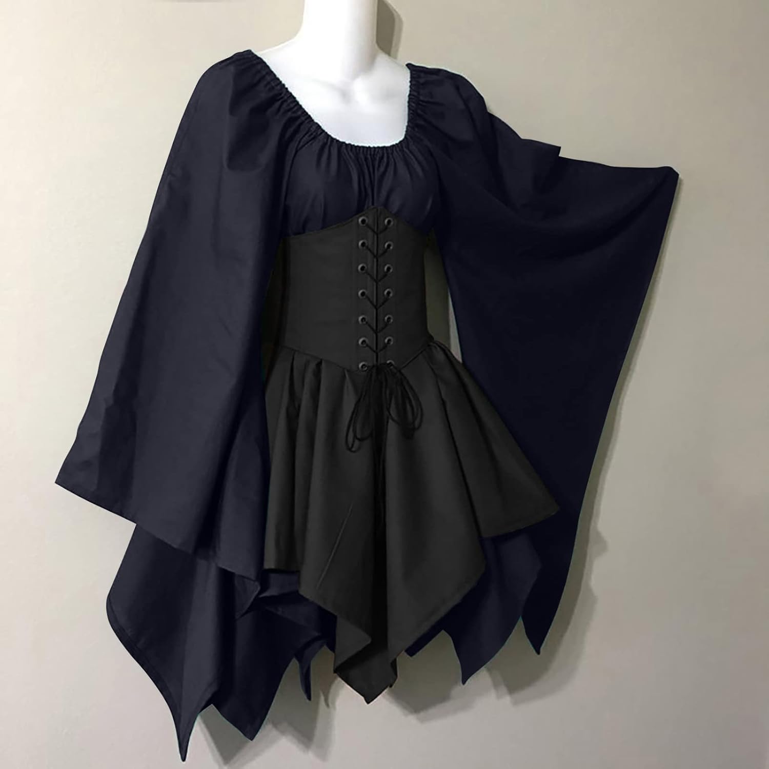 Bilqis Vestido renacentista para mujer, disfraz medieval de talla grande con corsé, Halloween, elfo, cosplay, manga corta, traje de hadas
