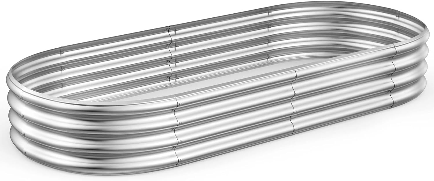 Jardinera elevada de 6.5 pies galvanizada para exteriores, resistente a la putrefacción, ovalada, grande, de metal, para verduras, flores, hierbas