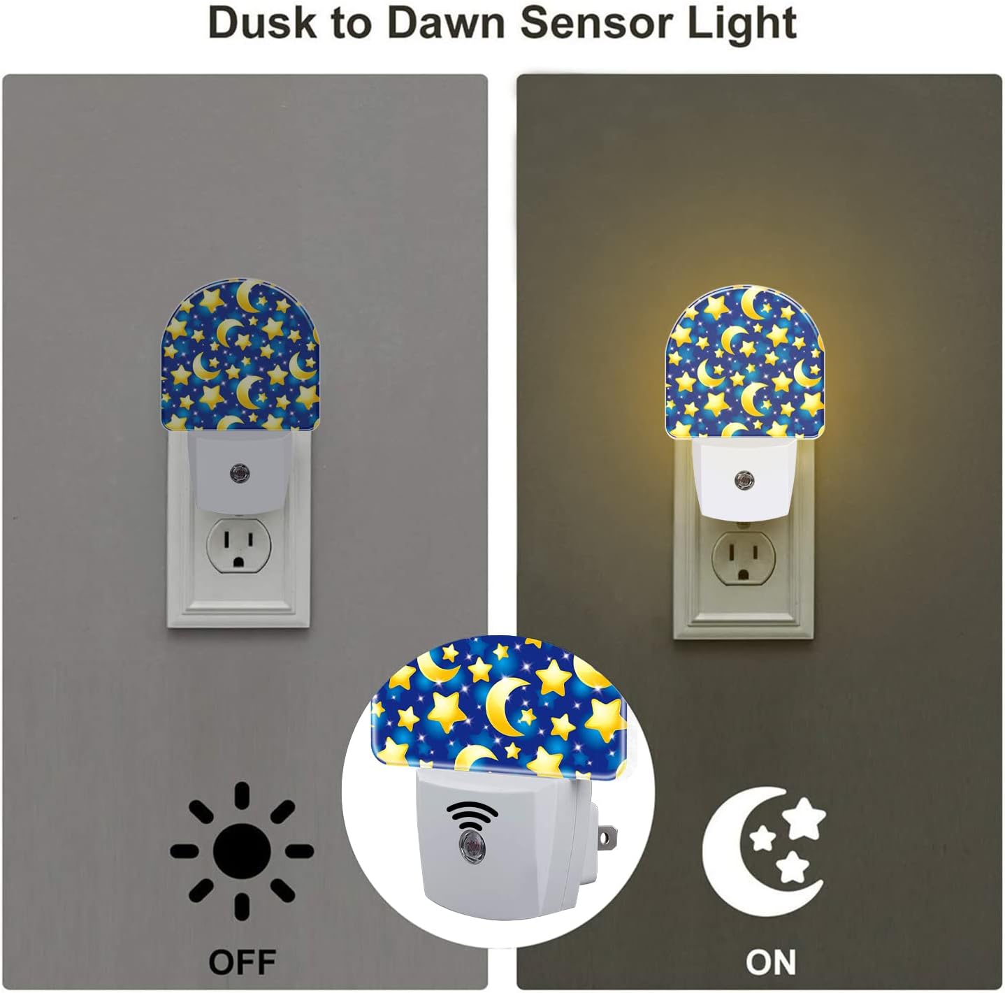 Luz nocturna de cielo nocturno, estrellas y lunas, luces nocturnas enchufables a la pared, sensor de anochecer a amanecer, 0.5 W, luz nocturna