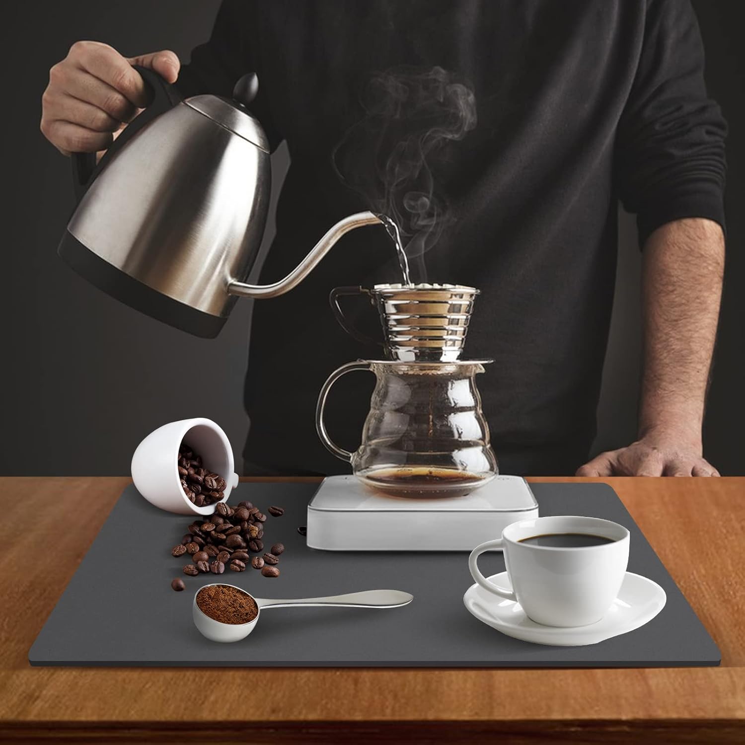 Tapete de café  Tapete pequeño absorbente de secado de cocina de 12 x 16 pulgadas para platos, tapete de barra de café fácil de limpiar para