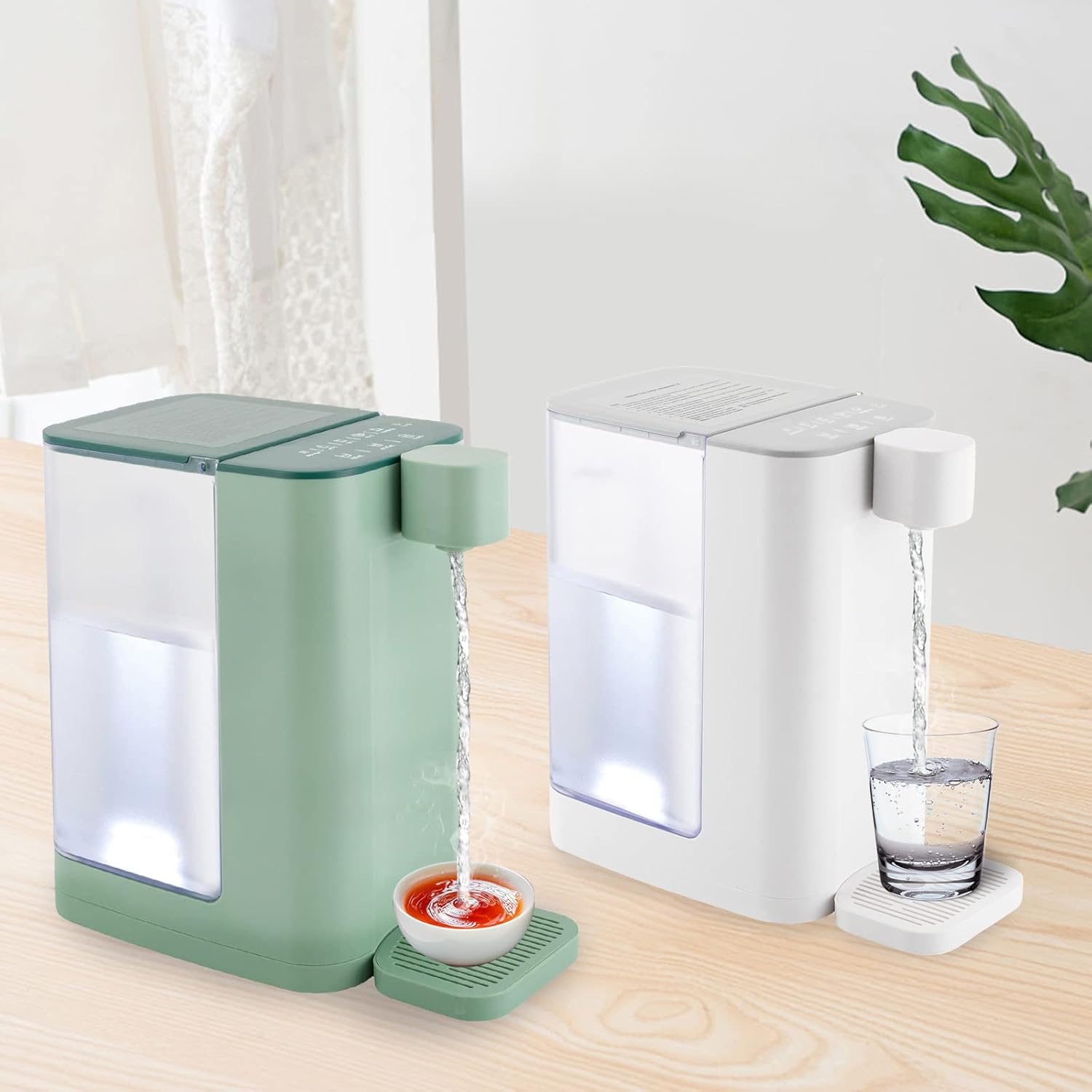 Dispensador de agua caliente instantáneo, hervidor eléctrico para encimera, calentamiento rápido con temperatura ajustable, dos niveles de agua, luz