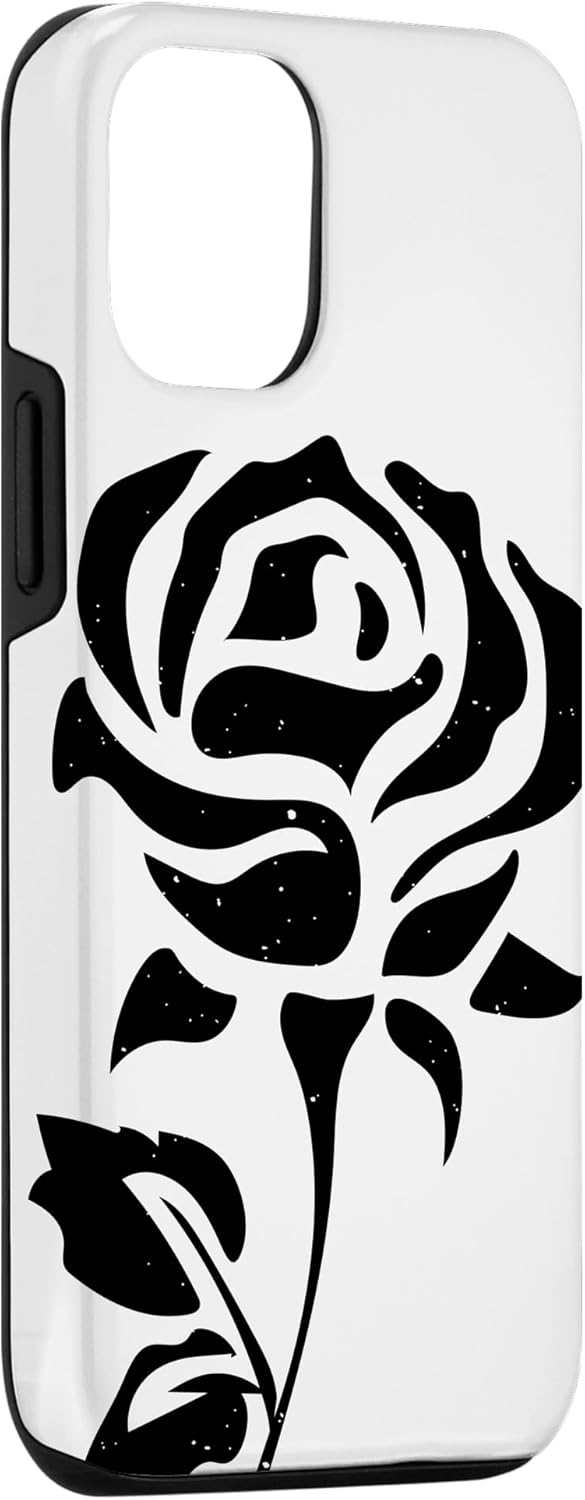 Funda blanca con diseño de rosa y flor negra para iPhone 13