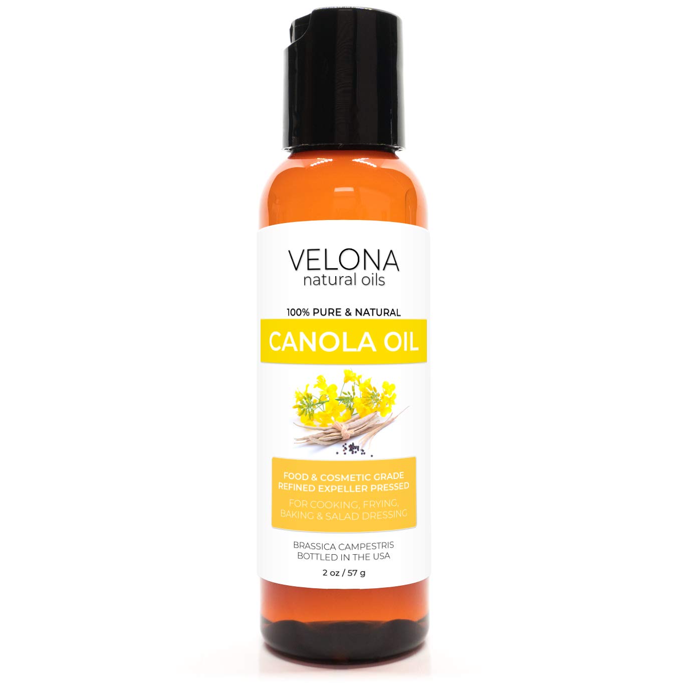 velona Aceite de semilla de canola de 2 onzas  Aceite portador 100% puro y natural  Refinado, prensado con expulsor  Cocina, aderezo, piel, cara,