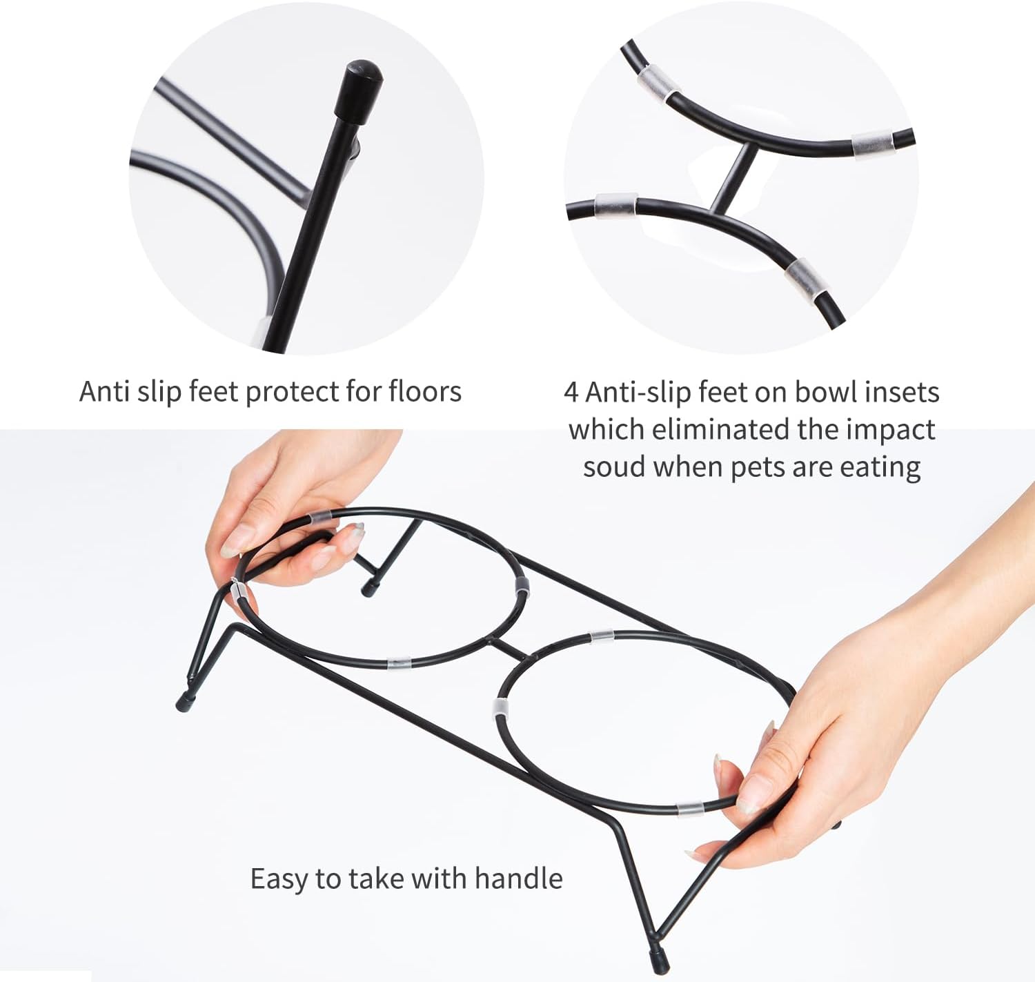 FOREYY – Cuencos elevados para gatos con 2 cuencos de cerámica y 2 platos, cuenco elevado para comida para gatos con soporte de metal, platos de