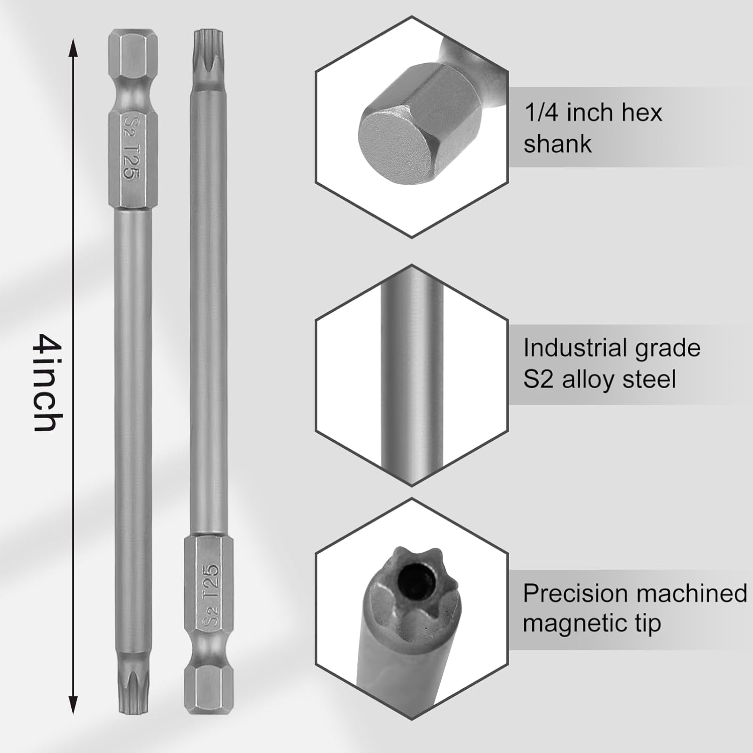 VESTTIO Juego de puntas de destornillador Torx de seguridad T25, a prueba de manipulaciones, estrella de 6 puntos, 10 unidades, vástago hexagonal de