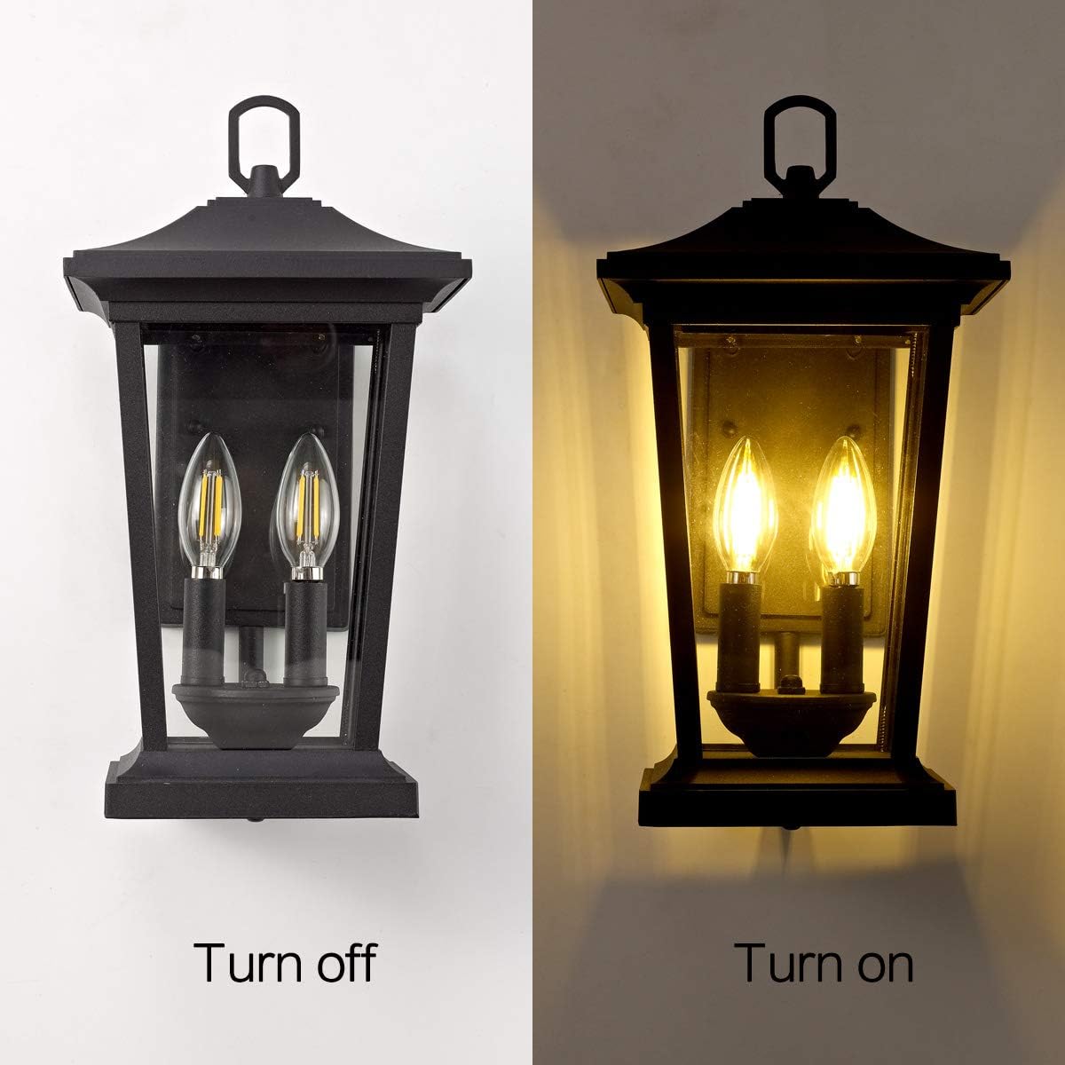 Smeike Aplique de pared grande para exteriores, linterna de 2 luces, lámpara de montaje en pared exterior con vidrio transparente, patioporche