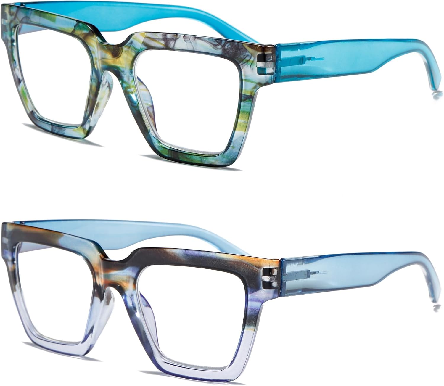 Hubeye 2 pares de anteojos de lectura cuadrados para mujer con bisagras de resorte estilo Oprah +2.0