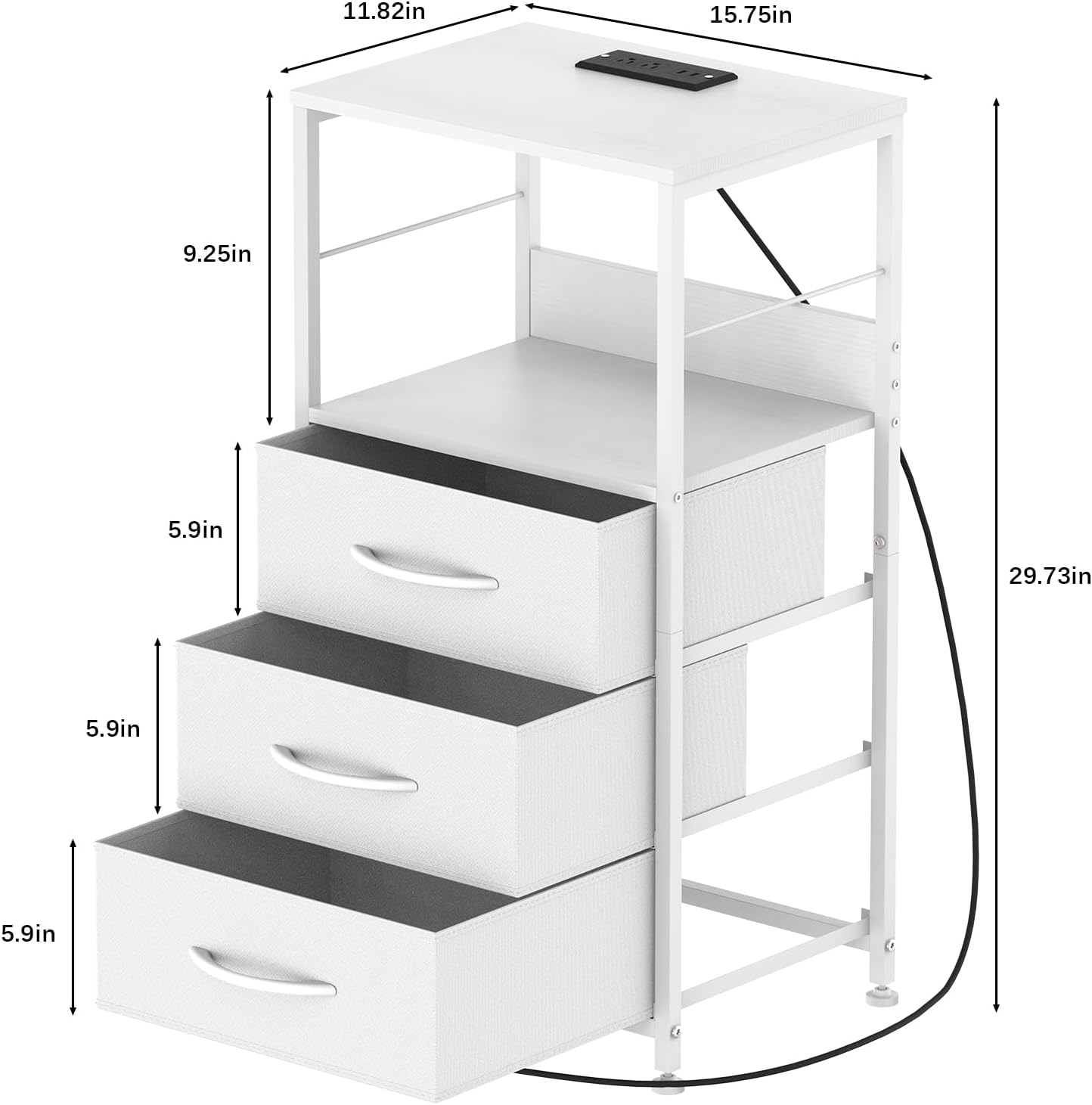 Mesita de noche blanca con estación de carga, mesa auxiliar con cajón, mesita de noche alta con puertos USB y tomacorrientes, mesita de noche de 3