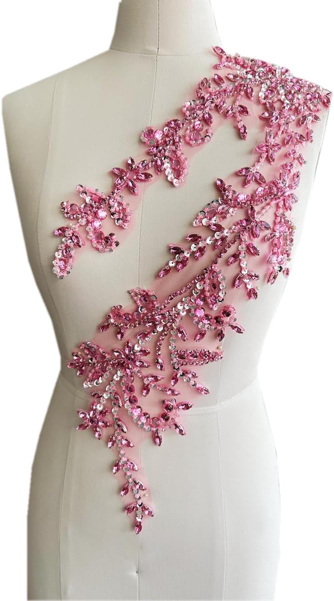 Diamantes de imitación acrílicos brillantes hechos a mano en apliques de encaje, cuentas de costura, parches para accesorios para vestido de novia