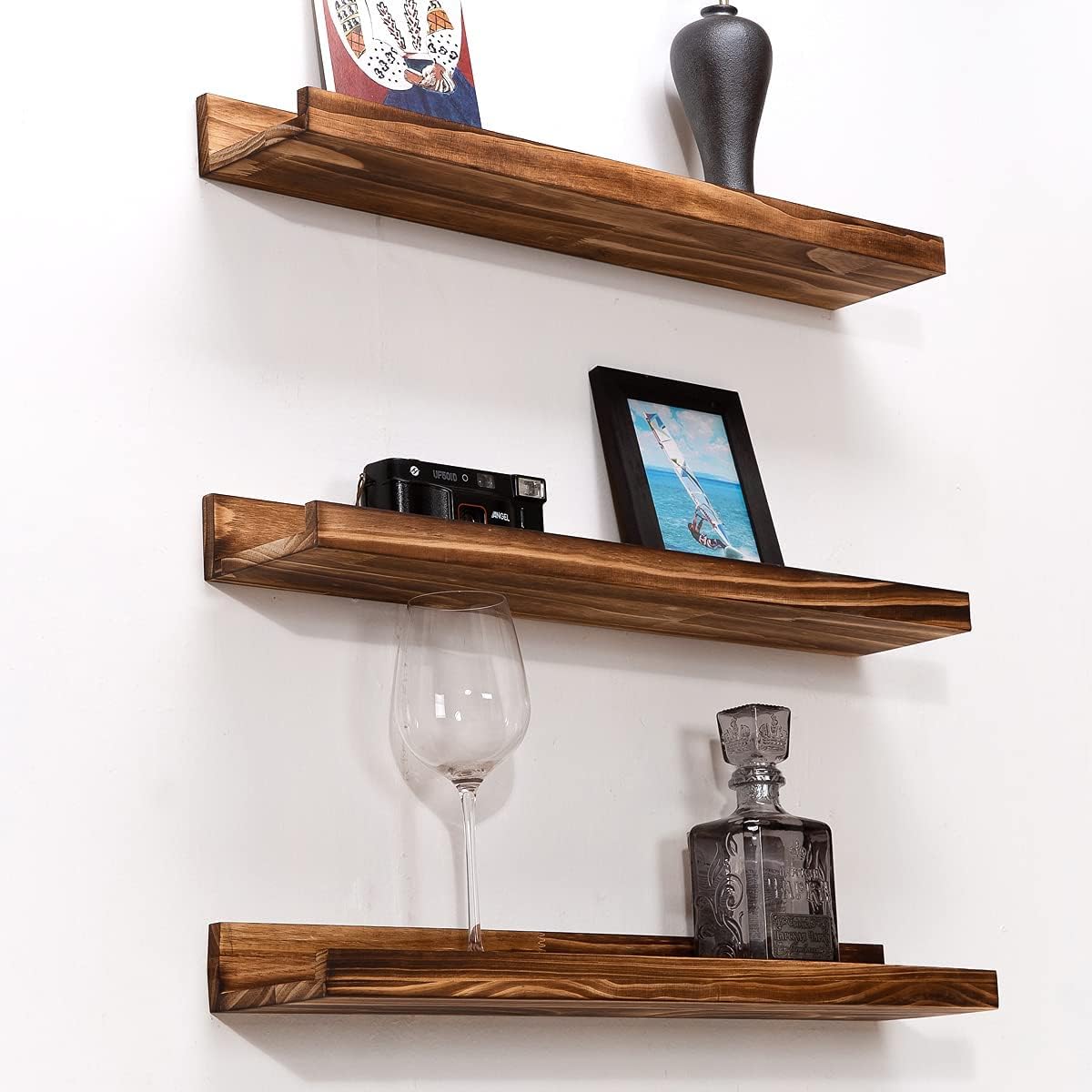 MBYD Estantería flotante de 24 pulgadas, estante de pared de madera para dormitorio, sala de estar, oficina, cocina, juego de 3 mismas dimensiones
