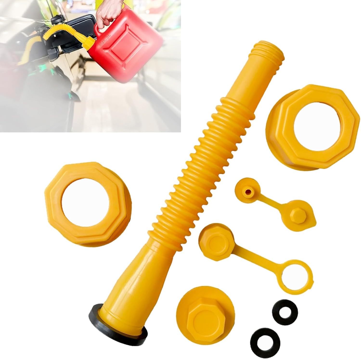 ZKFAR 1 kit de desviador de boquilla de tanque de gasolina para automóvil, rosca hexagonal antideslizante, tubo grueso antideslizante, tapa de