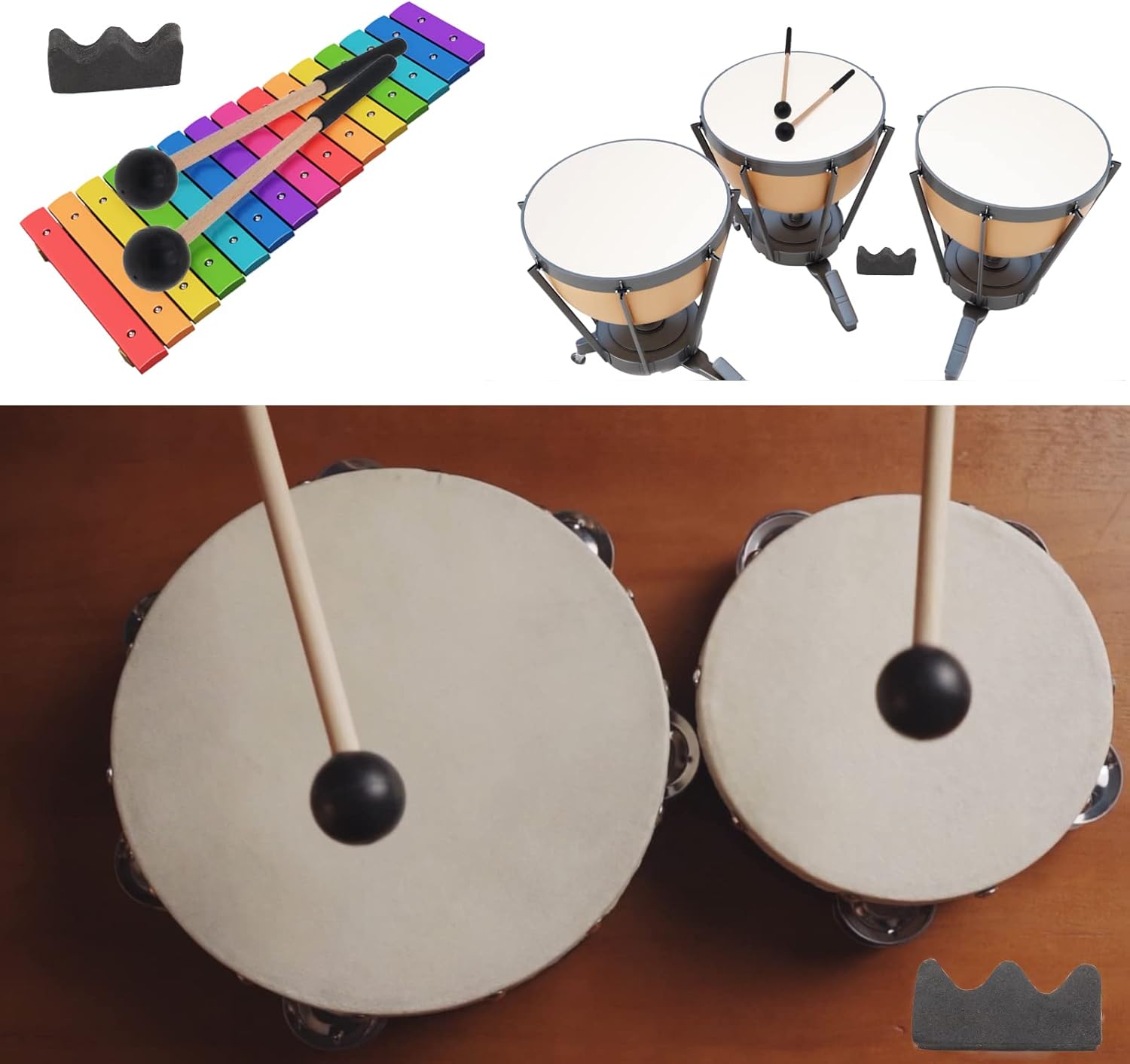 Cheerock 1 par de mazos de lengua de madera con soporte, palos de mano negros, mazo de lengua de acero con mango de goma, accesorios de instrumentos