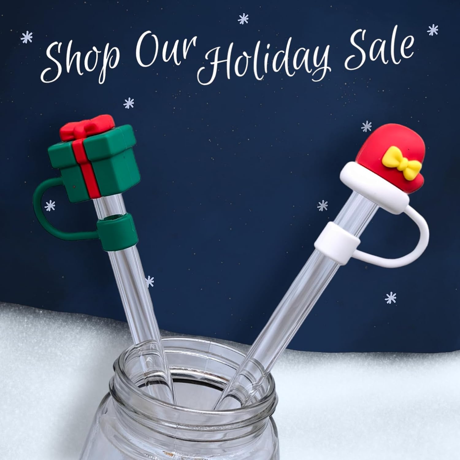 5 fundas de popote de Navidad limitadas para Stanley Cup y Starbucks  2 tamaños de 0.315 in y 0.394 in de silicona para vasos, lindo tapón de popote