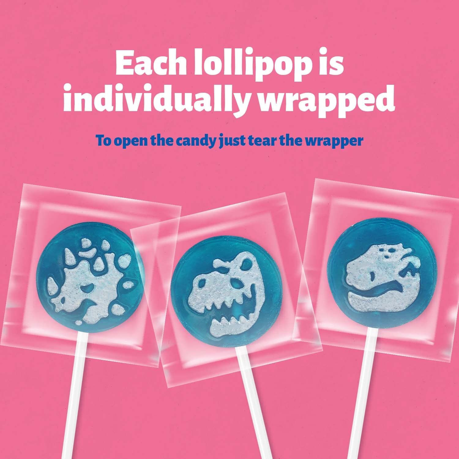 Funtasty Dinos Icing Tattoo Lollipops envueltos individualmente Wildberry Hard Candy, tarro de 2 libras (110 unidades)