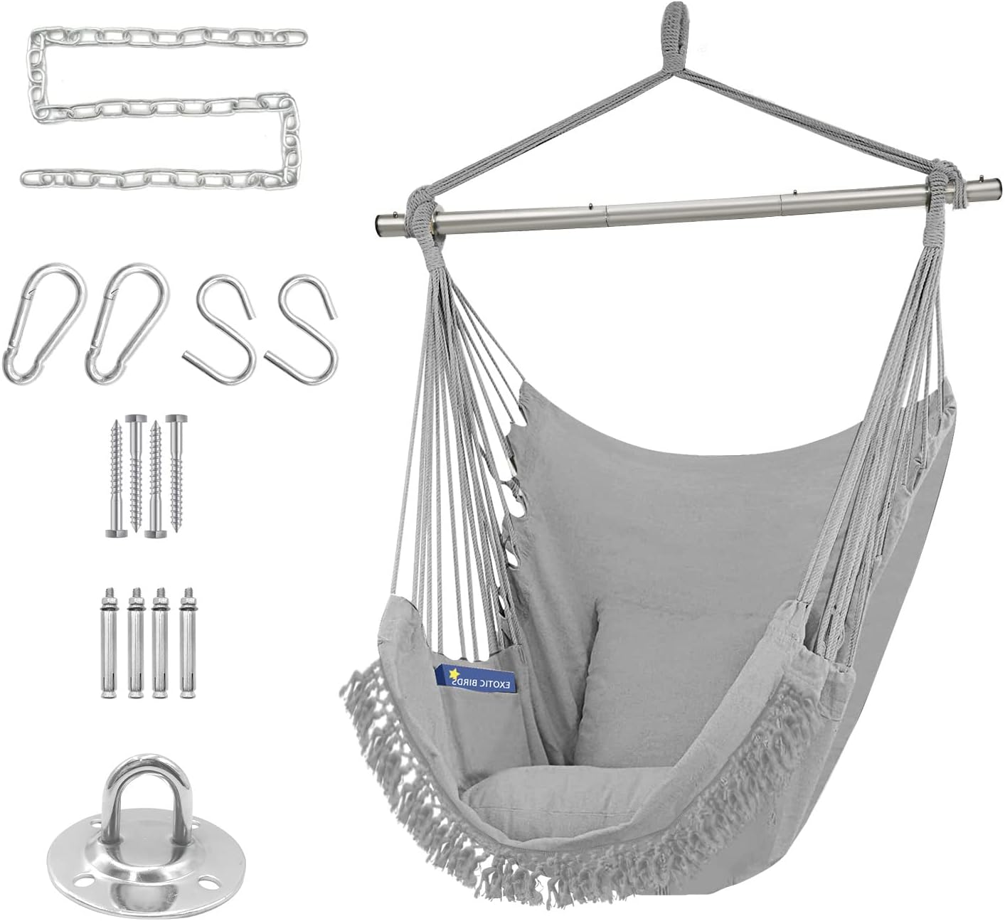 Gold Armour Silla hamaca colgante con cuerda de columpio máximo de 500 libras, 2 cojines de asiento incluidos, silla colgante con tejido de algodón