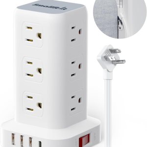 Regleta protectora contra sobretensiones, cable de extensión de enchufe plano ultrafino de 10 pies con 12 tomas de corriente alterna, 4 USB (1 USB Regleta protectora contra sobretensiones, cable de extensión de enchufe plano ultrafino de 10 pies con 12 tomas de corriente alterna, 4 USB (1 USB