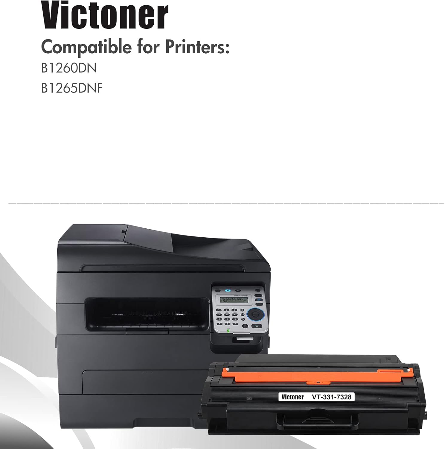 VICTONER Cartucho de tóner compatible B1260dn B1265dfw de repuesto para Dell 331-7328 B1260 B1265 para tinta de impresora Dell 1260 B126x (negro, 1