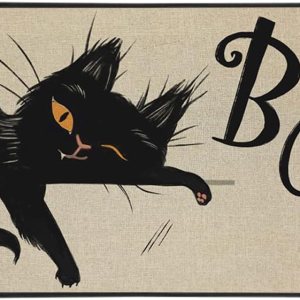 Tapete decorativo de bienvenida de gato negro de Halloween, 17 x 29 pulgadas, antideslizante y lavable, tapete de goma trasera de goma para Tapete decorativo de bienvenida de gato negro de Halloween, 17 x 29 pulgadas, antideslizante y lavable, tapete de goma trasera de goma para